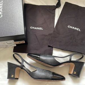Chanel black sling back shoes